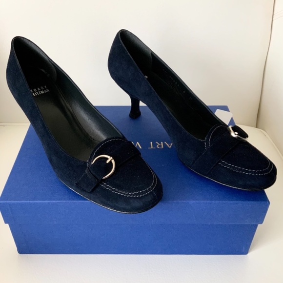Stuart Weitzman Navy Blue Suede Leather Heel Pumps - Picture 7 of 12
